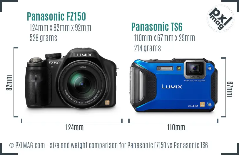 Panasonic FZ150 vs Panasonic TS6 size comparison