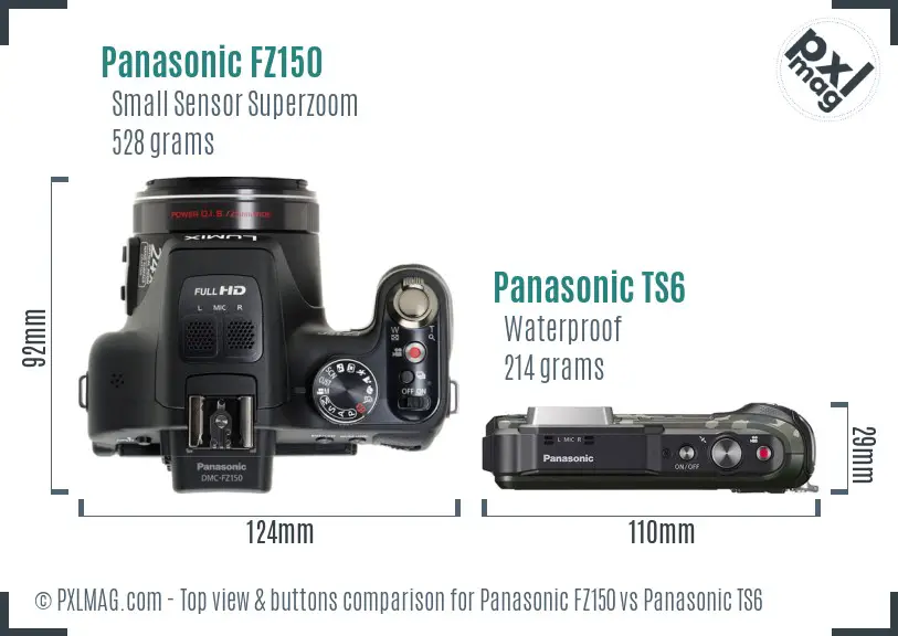 Panasonic FZ150 vs Panasonic TS6 top view buttons comparison