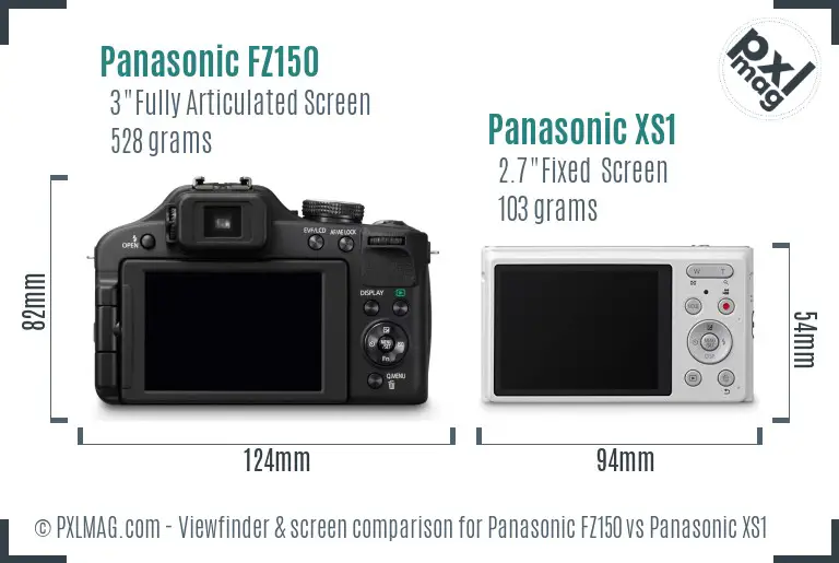 Panasonic FZ150 vs Panasonic XS1 Screen and Viewfinder comparison