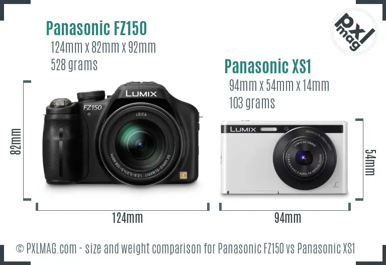 Panasonic FZ150 vs Panasonic XS1 size comparison
