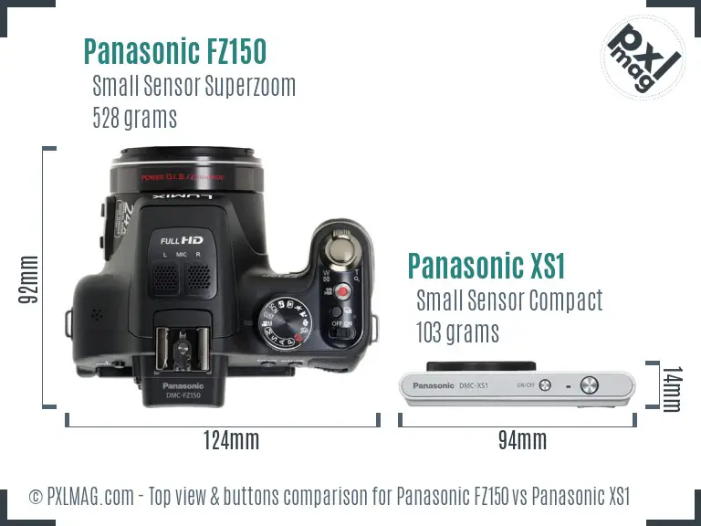 Panasonic FZ150 vs Panasonic XS1 top view buttons comparison