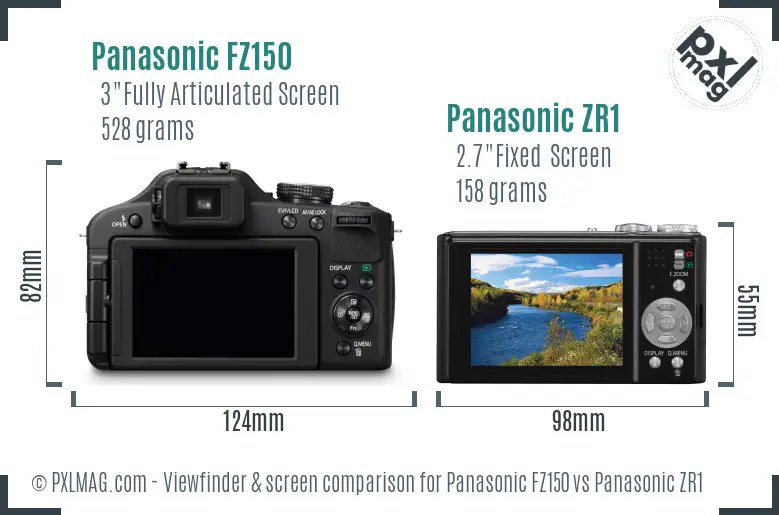 Panasonic FZ150 vs Panasonic ZR1 Screen and Viewfinder comparison