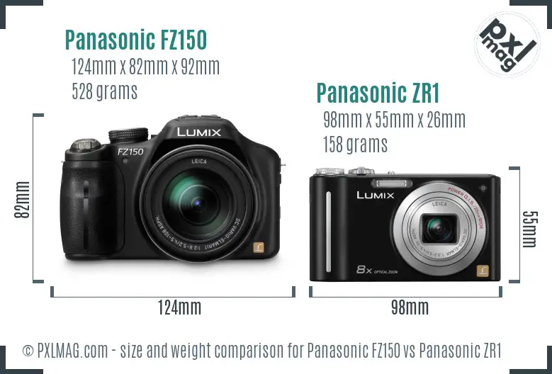 Panasonic FZ150 vs Panasonic ZR1 size comparison