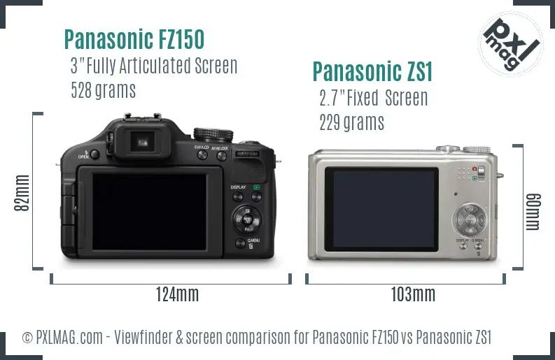 Panasonic FZ150 vs Panasonic ZS1 Screen and Viewfinder comparison