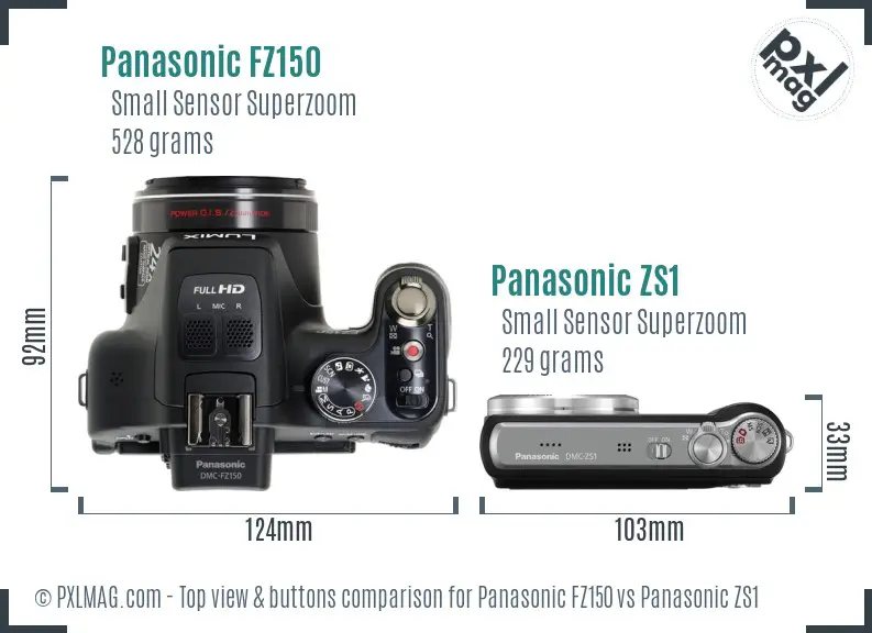Panasonic FZ150 vs Panasonic ZS1 top view buttons comparison
