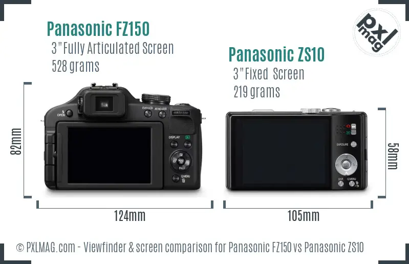 Panasonic FZ150 vs Panasonic ZS10 Screen and Viewfinder comparison