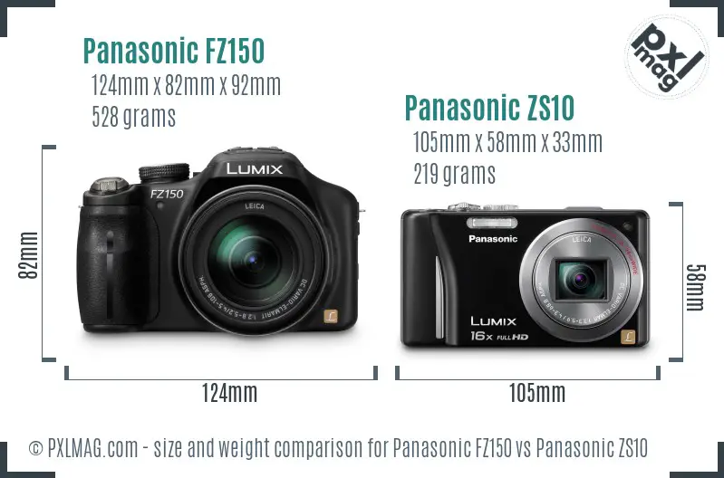 Panasonic FZ150 vs Panasonic ZS10 size comparison