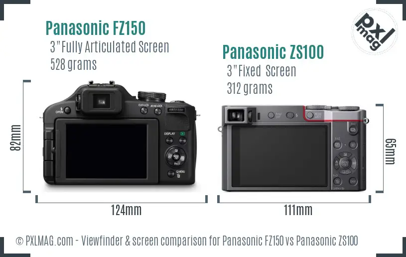 Panasonic FZ150 vs Panasonic ZS100 Screen and Viewfinder comparison