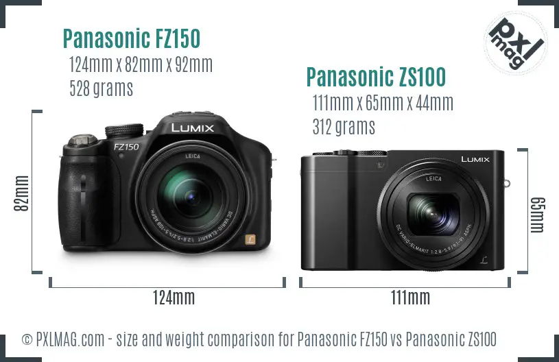 Panasonic FZ150 vs Panasonic ZS100 size comparison