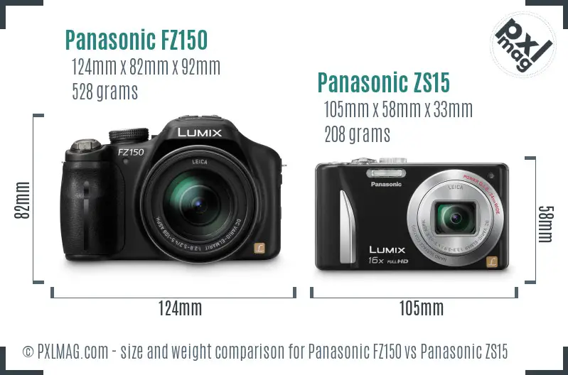 Panasonic FZ150 vs Panasonic ZS15 size comparison