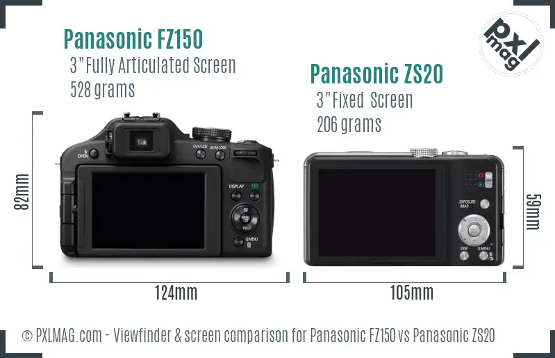 Panasonic FZ150 vs Panasonic ZS20 Screen and Viewfinder comparison