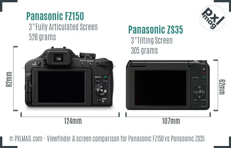Panasonic FZ150 vs Panasonic ZS35 Screen and Viewfinder comparison