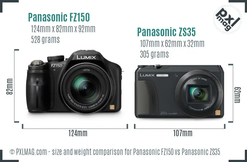 Panasonic FZ150 vs Panasonic ZS35 size comparison