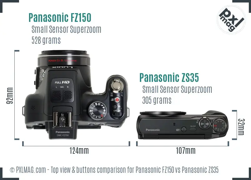 Panasonic FZ150 vs Panasonic ZS35 top view buttons comparison