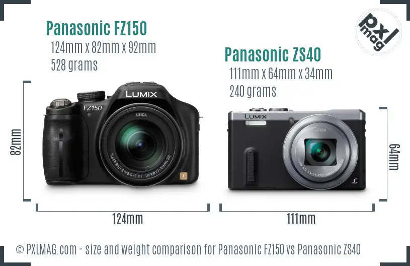 Panasonic FZ150 vs Panasonic ZS40 size comparison
