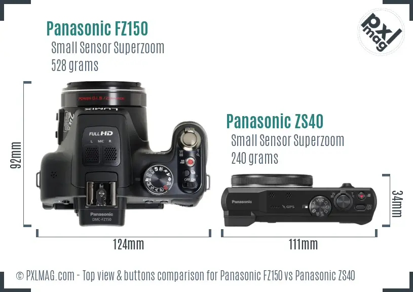Panasonic FZ150 vs Panasonic ZS40 top view buttons comparison