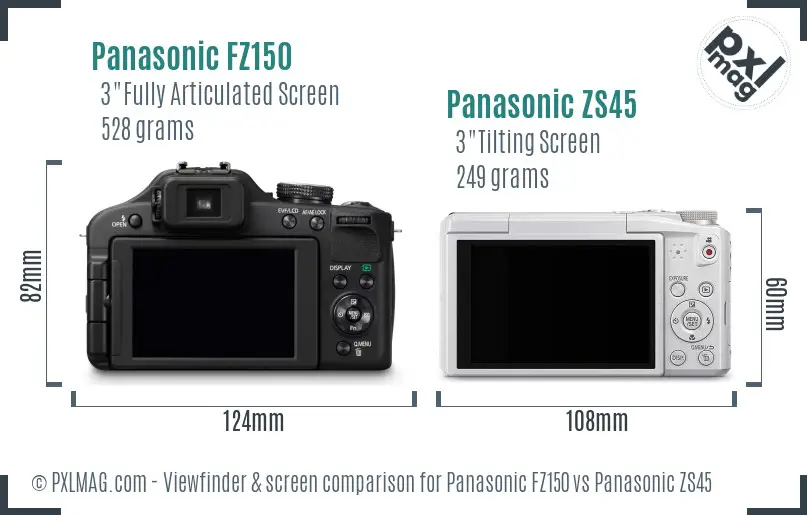 Panasonic FZ150 vs Panasonic ZS45 Screen and Viewfinder comparison