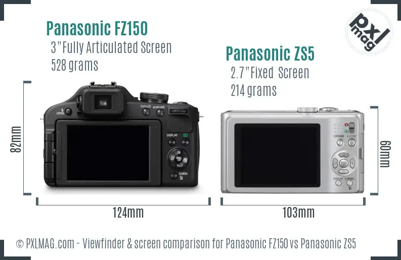 Panasonic FZ150 vs Panasonic ZS5 Screen and Viewfinder comparison