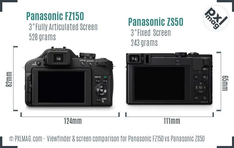 Panasonic FZ150 vs Panasonic ZS50 Screen and Viewfinder comparison