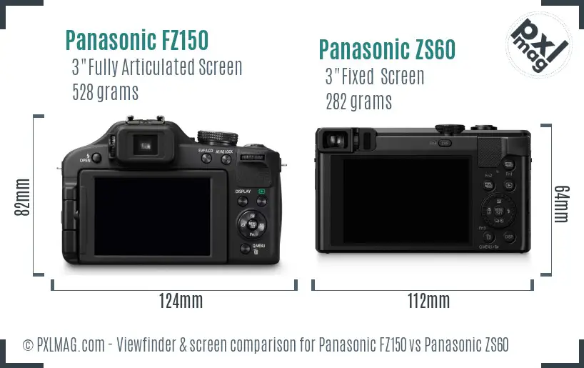 Panasonic FZ150 vs Panasonic ZS60 Screen and Viewfinder comparison
