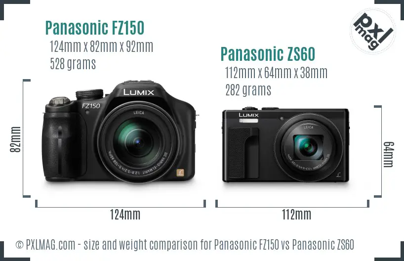 Panasonic FZ150 vs Panasonic ZS60 size comparison