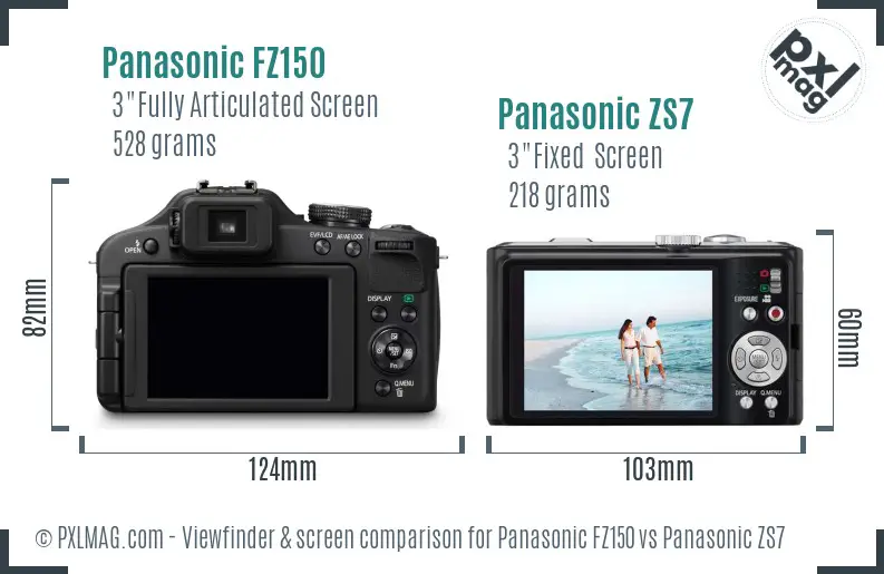 Panasonic FZ150 vs Panasonic ZS7 Screen and Viewfinder comparison