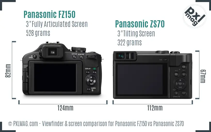 Panasonic FZ150 vs Panasonic ZS70 Screen and Viewfinder comparison