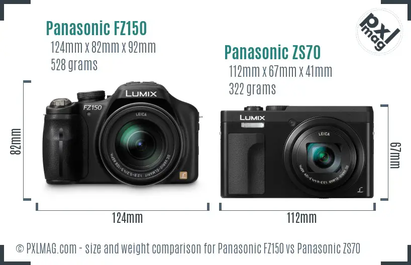 Panasonic FZ150 vs Panasonic ZS70 size comparison