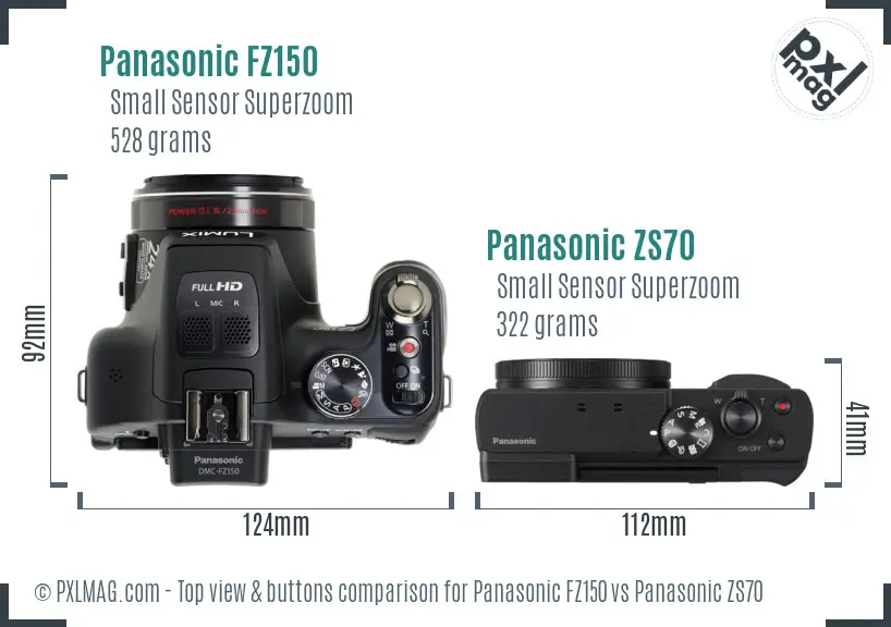 Panasonic FZ150 vs Panasonic ZS70 top view buttons comparison