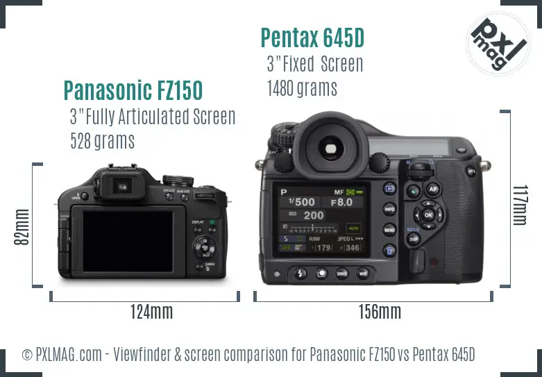 Panasonic FZ150 vs Pentax 645D Screen and Viewfinder comparison