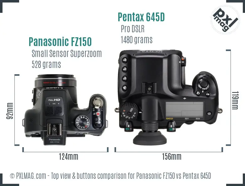 Panasonic FZ150 vs Pentax 645D top view buttons comparison