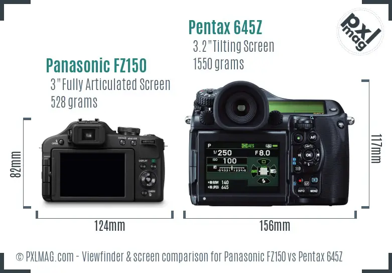 Panasonic FZ150 vs Pentax 645Z Screen and Viewfinder comparison