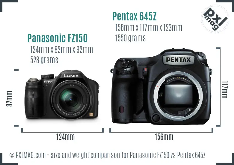 Panasonic FZ150 vs Pentax 645Z size comparison