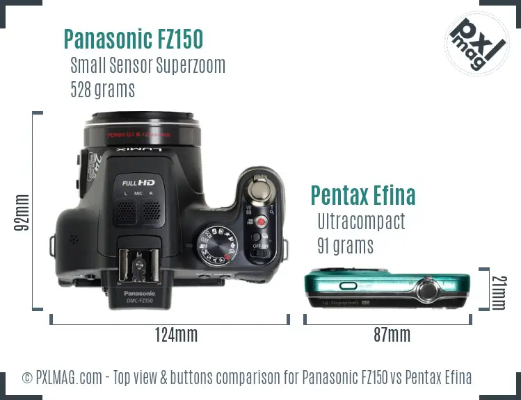 Panasonic FZ150 vs Pentax Efina top view buttons comparison