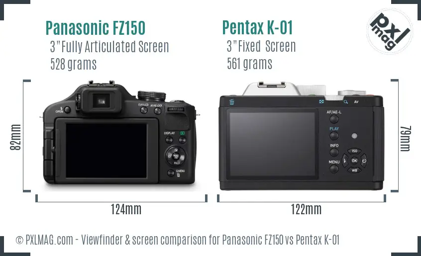 Panasonic FZ150 vs Pentax K-01 Screen and Viewfinder comparison