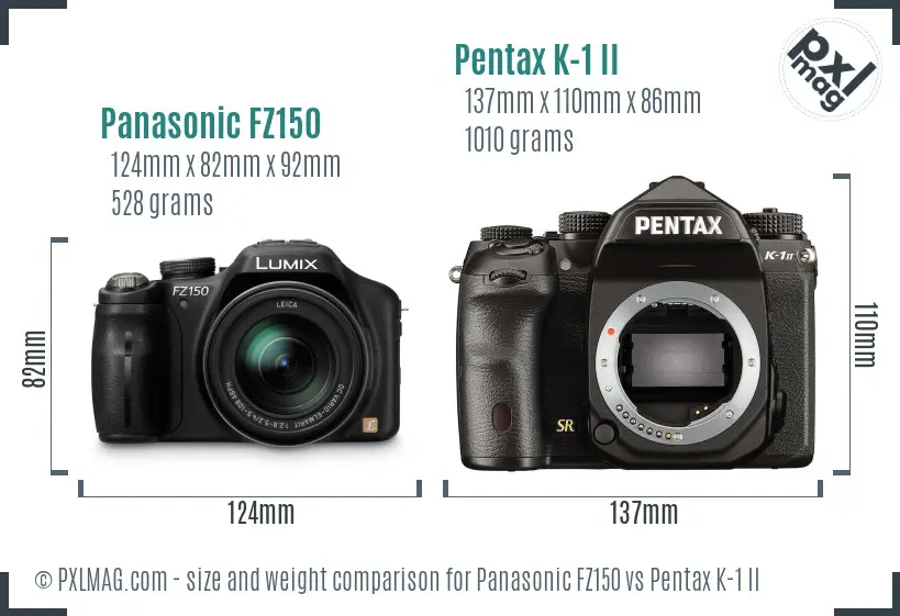 Panasonic FZ150 vs Pentax K-1 II size comparison