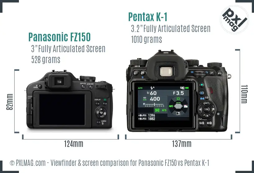 Panasonic FZ150 vs Pentax K-1 Screen and Viewfinder comparison
