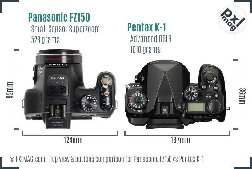 Panasonic FZ150 vs Pentax K-1 top view buttons comparison