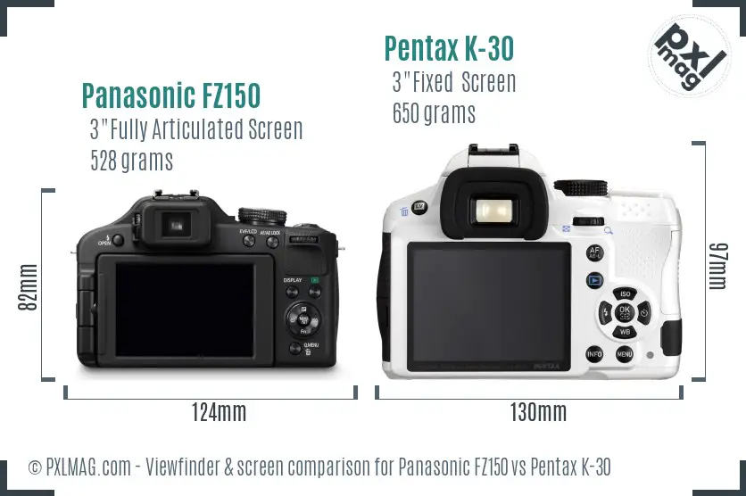 Panasonic FZ150 vs Pentax K-30 Screen and Viewfinder comparison
