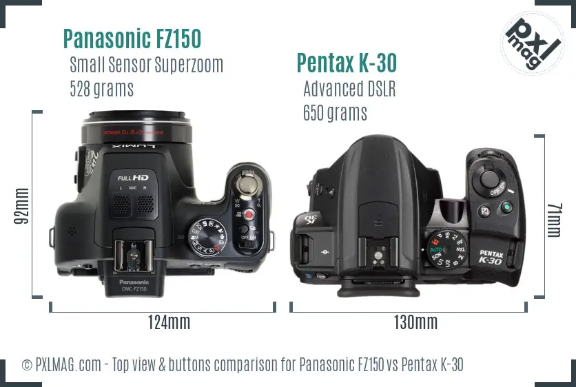 Panasonic FZ150 vs Pentax K-30 top view buttons comparison