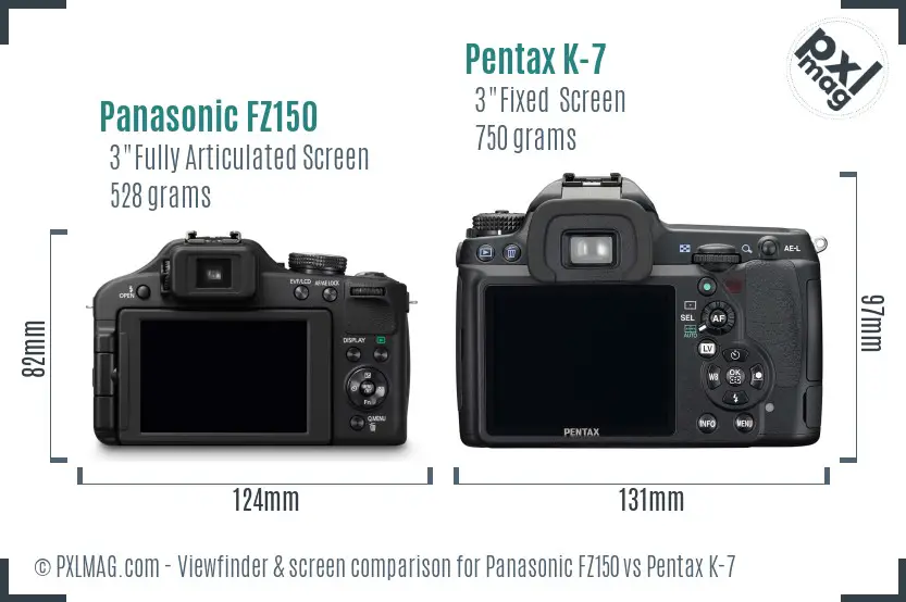 Panasonic FZ150 vs Pentax K-7 Screen and Viewfinder comparison