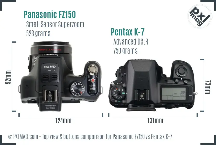 Panasonic FZ150 vs Pentax K-7 top view buttons comparison