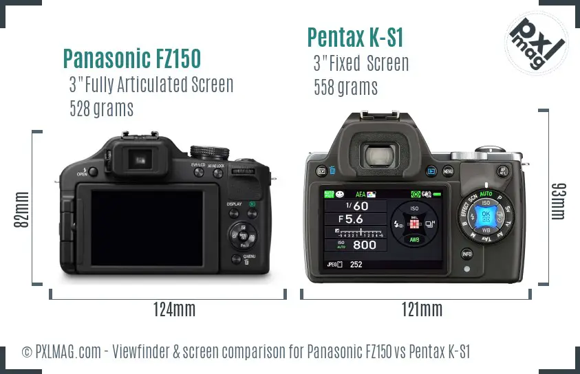 Panasonic FZ150 vs Pentax K-S1 Screen and Viewfinder comparison