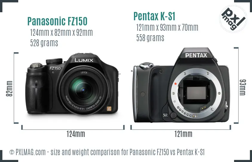 Panasonic FZ150 vs Pentax K-S1 size comparison