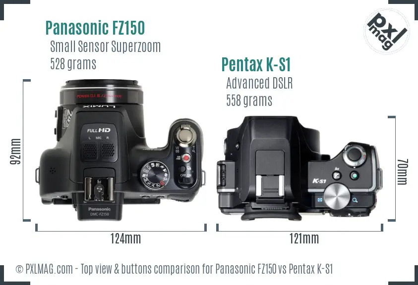 Panasonic FZ150 vs Pentax K-S1 top view buttons comparison
