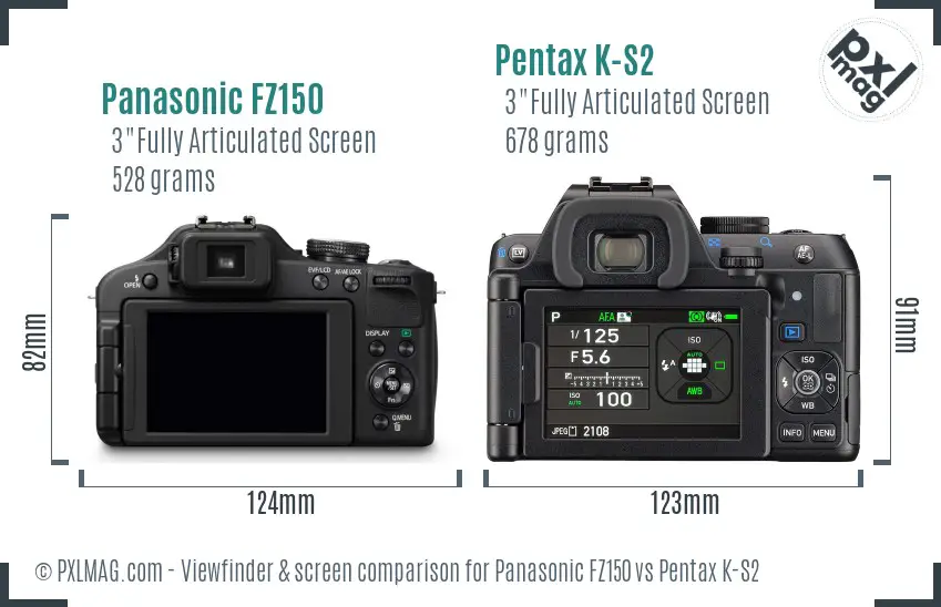 Panasonic FZ150 vs Pentax K-S2 Screen and Viewfinder comparison
