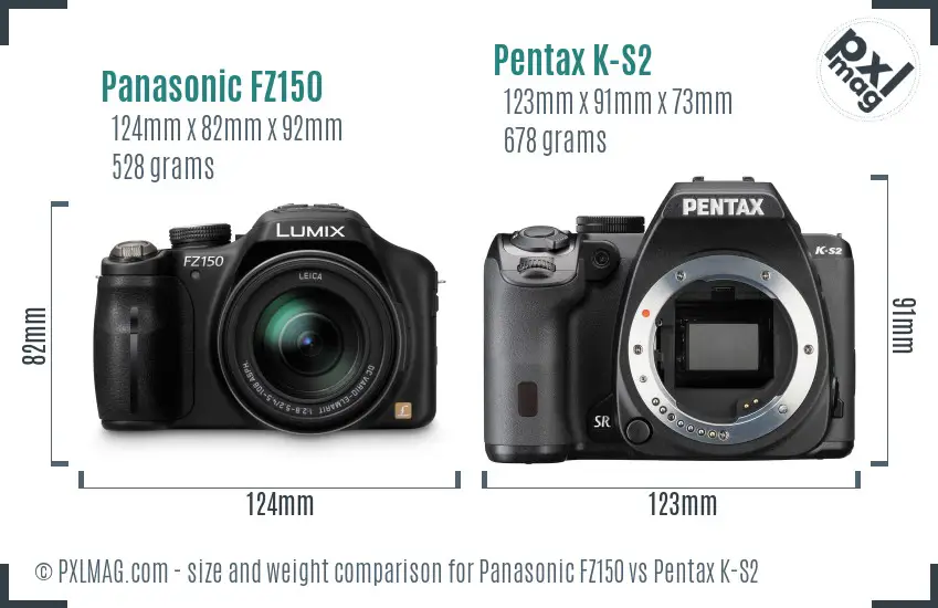 Panasonic FZ150 vs Pentax K-S2 size comparison