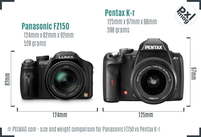 Panasonic FZ150 vs Pentax K-r size comparison