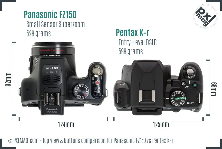 Panasonic FZ150 vs Pentax K-r top view buttons comparison