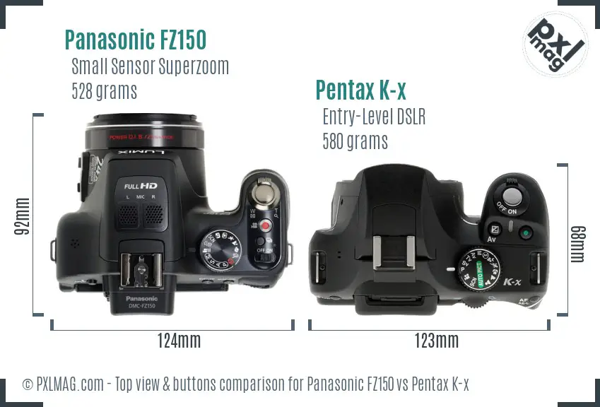 Panasonic FZ150 vs Pentax K-x top view buttons comparison